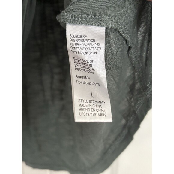 Democracy Embroidered Top Blouse Green Womens Large 3/4 Sleeve Button Stretch - Picture 4 of 5